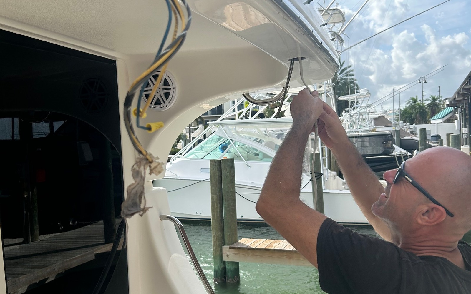 Marine wiring work aboard a boat